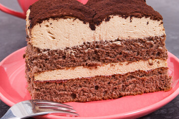 Tasty tiramisu cake and black coffee for different occasions. Delicious dessert