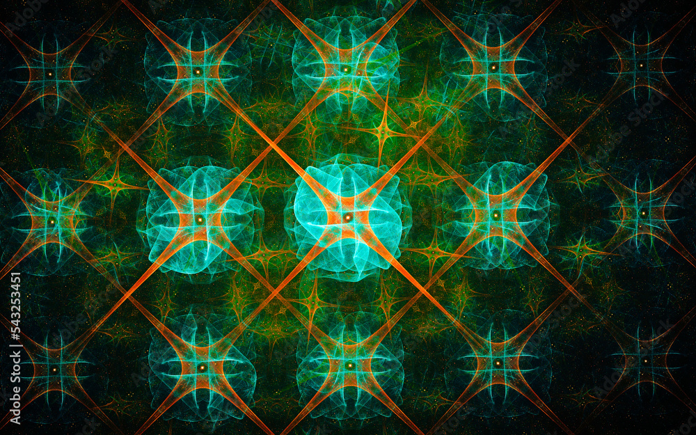 Poster digital illustration abstract image generated fractal background image wallpaper pattern of various geometric shapes and lines of various colors for computer graphics or web design
