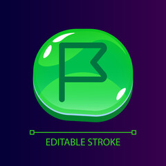 Tag sign glossy ui button with linear icon. Flag pin. Marking important content. Isolated user interface element for web, mobile, video game design. Editable stroke. Arial font used
