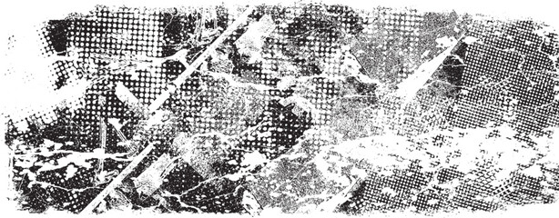 Fototapeta premium Glitch cracked grungy isolated banner . Design element for brochure, social media, posters, flyers. Overlay texture.Textured banner with Distress effect .Vector halftone dots . Screen print texture