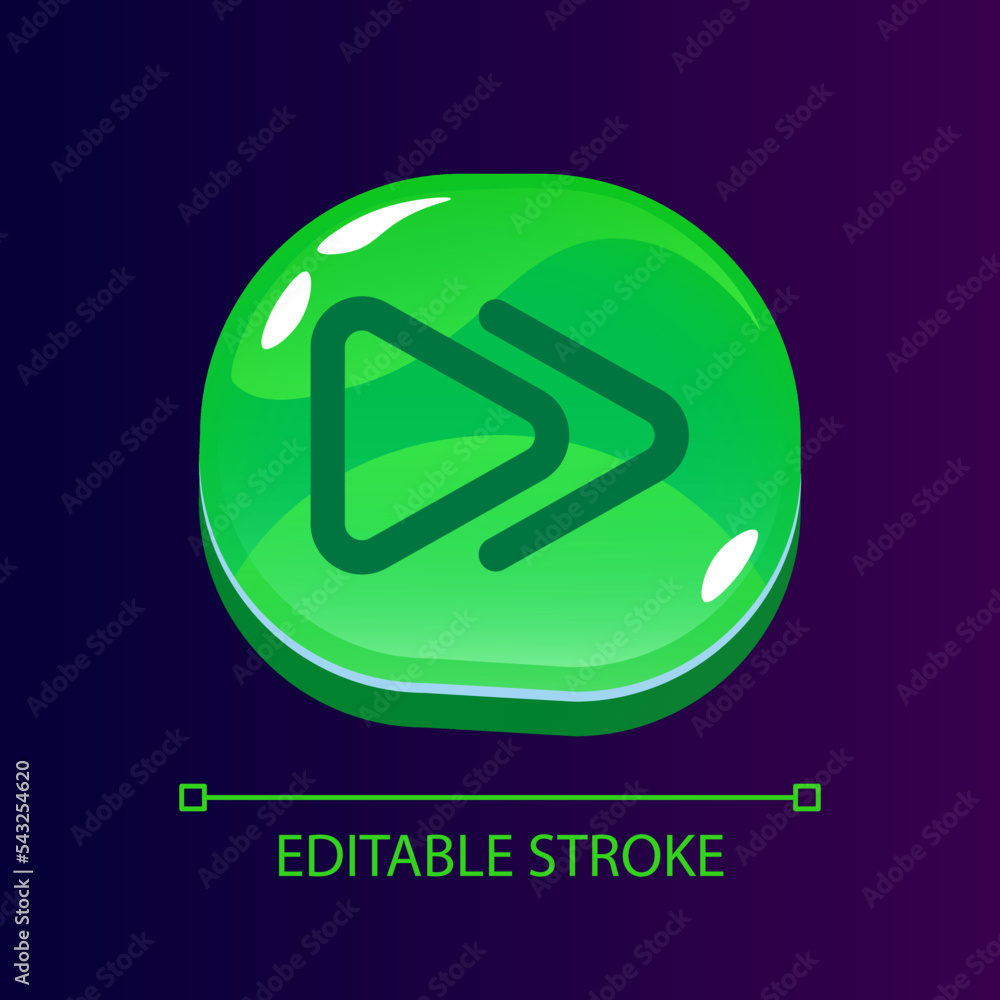 Poster multimedia control glossy ui button with linear icon. fast forward function. double arrow. isolated 