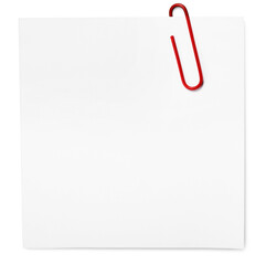 Close up of white note paper on white background with clipping path