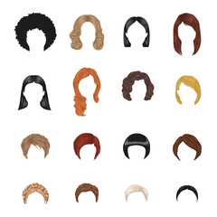Set of women s heads with various trendy hairstyles. Long and short haircuts. Vector illustration isolated on a white background.