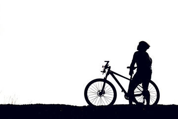 Fototapeta na wymiar Silhouettes of mountain bikes and cyclists in the evening happily