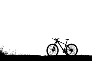 Silhouettes of mountain bikes and cyclists in the evening happily