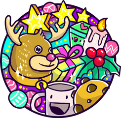 Naklejka premium Cute Christmas Doodle Art