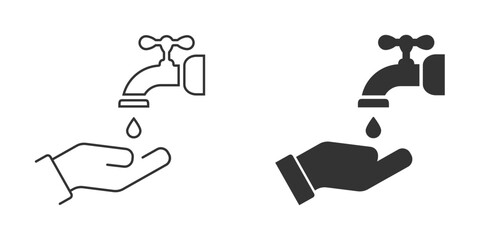 Washing hands icon. Water drop in hand icon. Vector illustration.