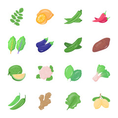 Pack of Organic Vegetables Flat Icons


