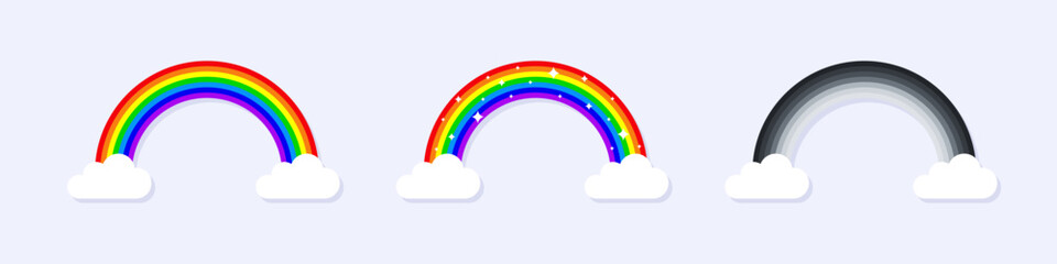 Rainbow with clouds. Rainbow elements. Cute rainbow. Multicoloured rainbow stripes. Vector illustration