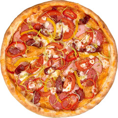 Pizza on a white background. Top view. Very high quality photo