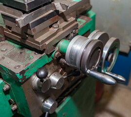 Round workpiece in a lathe close-up in the mechanical assembly shop of the enterprise