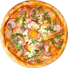 Pizza on a white background. Top view. Very high quality photo