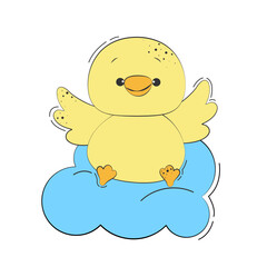 childish character cute yellow chick on the cloud. childish pattern, textile, drawing, doodle illustration.