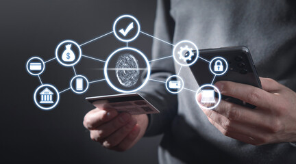 Scan fingerprint. Internet banking. Access security