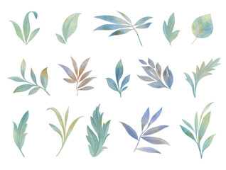 Set of watercolor leaves for design of cards and invitations