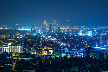 Fototapeta premium A bird's-eye view of the city of Bursa, Turkey, taken at night with a long exposure