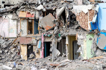 destroyed and burned houses in the city Russia Ukraine war