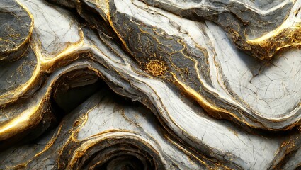 AI generated digital art of an abstract marble texture in gold and gray colors