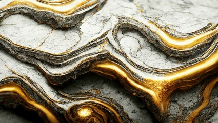AI generated digital art of an abstract marble texture in gold and gray colors