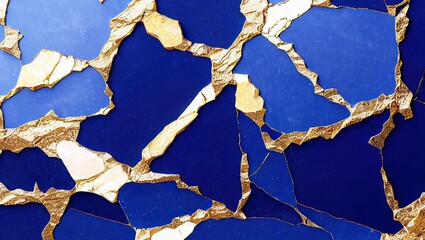 AI generated digital art of an abstract marble texture in gold and blue colors
