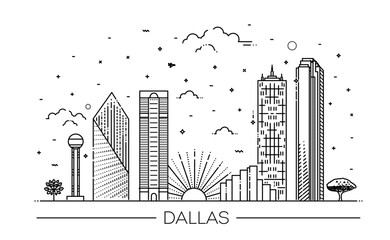 Cityscape Building Line art Vector Illustration design - Dallas City - Vector