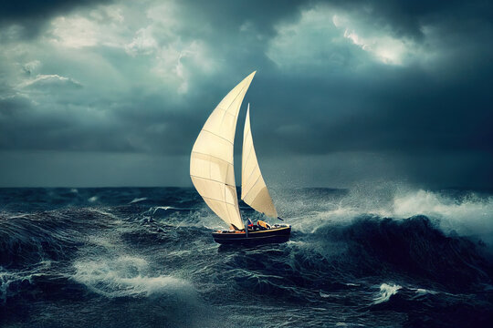sail boat on sea with storm clouds