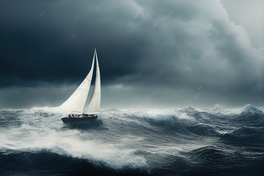 sailboat in the sea during storm 