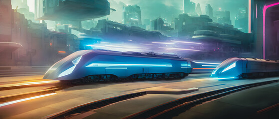 Artistic concept illustration of a futuristic train, background illustration.