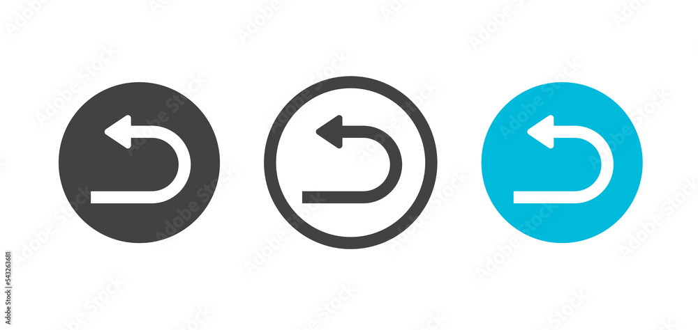 Poster return reverse back icon arrow vector ui button or previous revert black and white and blue graphic 