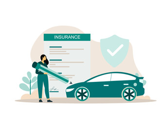 Car insurance concept. Concept of car insurance service, protection property, insurance agent for web design, ui, banners, vector illustration.