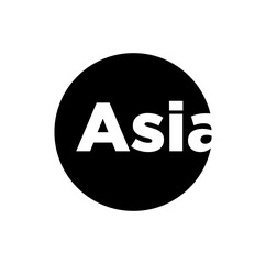 Asia continent typography on black round. Asia continent lettering.