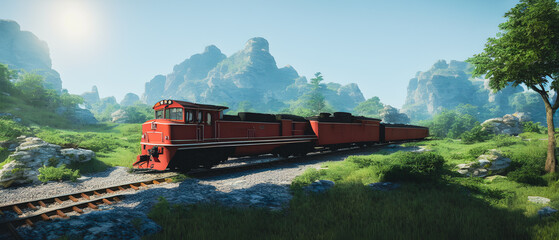 Artistic concept painting of a beautiful train, background illustration.