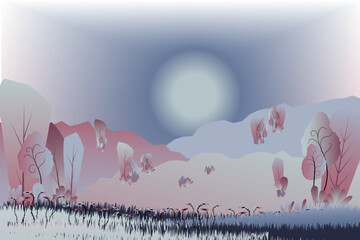 Beautiful landscape, abstract minimalistic illustration. Cartoon vector illustration. Design for web design development.