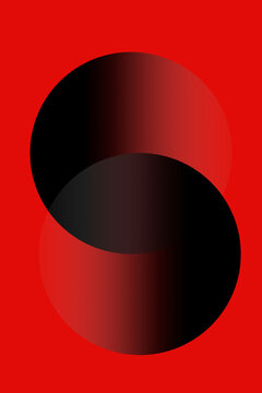 red background with two black gradient circles and text space