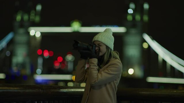 Taking pictures in London, at night