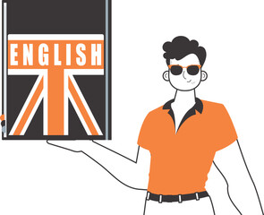 Male English teacher. The concept of learning a foreign language. Linear trendy style. Isolated, vector illustration.