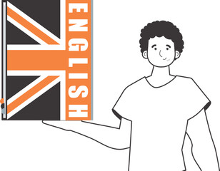Male English teacher. The concept of learning a foreign language. Line art style. Isolated, vector illustration.