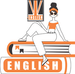 English teacher. The concept of learning a foreign language. Line art style. Isolated, vector illustration.