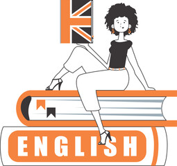 English teacher. The concept of learning a foreign language. Linear style. Isolated, vector illustration.