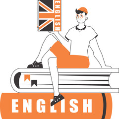 Guy English teacher. The concept of learning a foreign language. Linear modern style. Isolated, vector illustration.