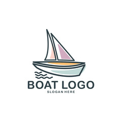 Sailboat Logo Concepts Sailboat Boat ship Logo on Sea Ocean Wave with line art style logo design template