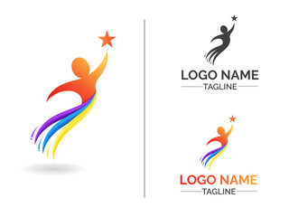 People with Star logo. Business success. Success people logo deisng. Leadership people icon. Premium vector art