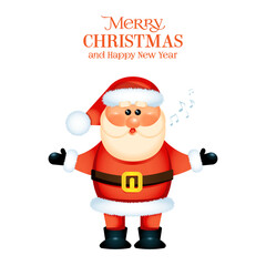 Santa Claus character in flat design with inscription Merry Christmasand Happy New Year on the white background.