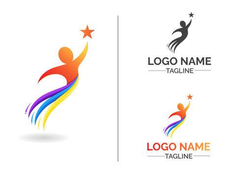 People with Star logo. Business success. Success people logo deisng. Leadership people icon. Premium vector art