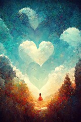 Art illustration, all the love in the world! Colorful hearts and love theme,