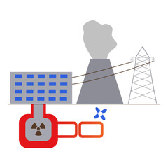 Nuclear power plant. Energy production using a nuclear reactor. Flat style. Vector