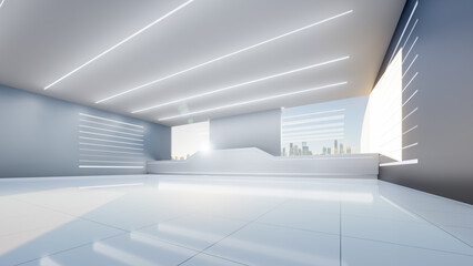 3d rendering of empty space inside futuristic showroom, spaceship, hall or studio in perspective...