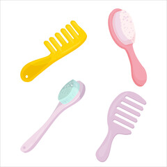 Hairbrush Set. Comb. Hair care. Vector graphics on a white background.