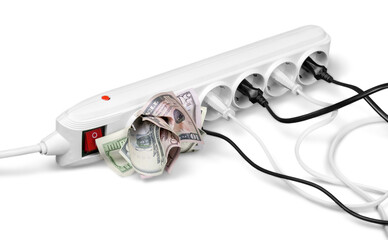 White multiple socket and plugs with money inside