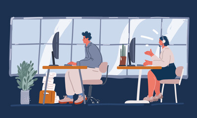 Vector illustraiton of Business office connection working concept. People character